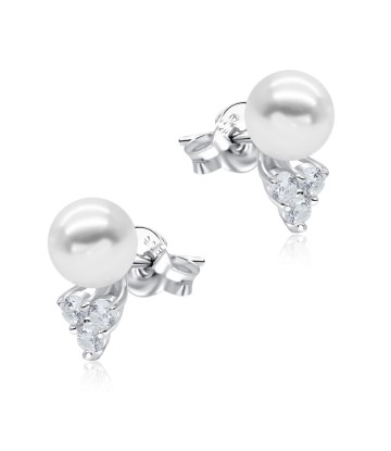 Beautiful Pearl with CZ Stone Silver Ear Stud STS-4875